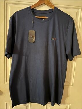 Greg Norman Collection Navy Short Sleeve Crew with Multicolor Shark Logo